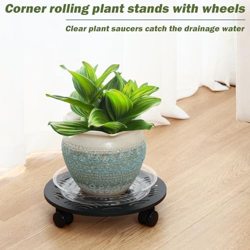 3 Packs 12" Large Metal Plant Caddy with Wheels Heavy-duty Plant Dolly Pot Mover Rollers Rolling Plant Stands Indoor Outdoor Wheeled Plant Holder Coaster Trolley, Black - Image 2