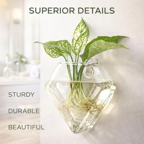 Yungyan 6 Pack Wall Mounted Glass Planter Borosilicate Glass Diamond Hanging Vase with Hidden Invisible Hook Hydroponic Plant Propagation Station Clear Wall Planter for Home Bathroom Office Decor - Image 4