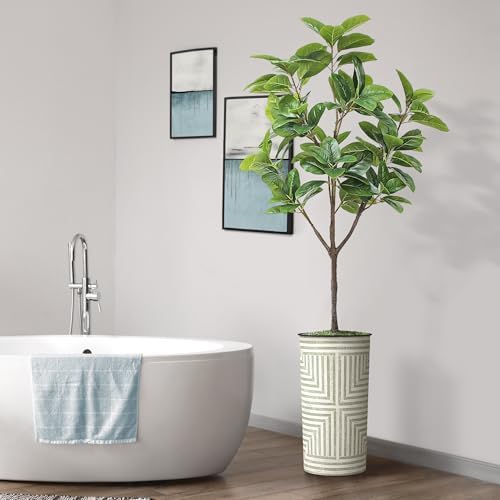 Artificial Tree in Geometric Planter, Fake Magnolia Tree for Indoor and Outdoor Home Decoration - 70" Overall Tall (Plant Pot Plus Tree) - Image 6