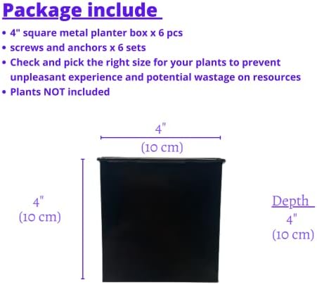 LaLaGreen Indoor Wall Planter (4 in, 6 Pack) Black Square Metal Wall Decor - Image 2