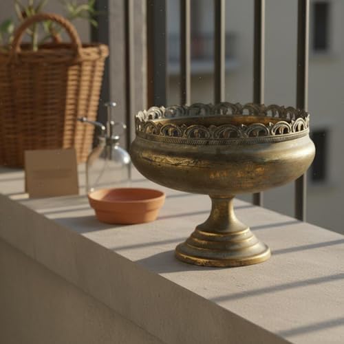 Pedestal Planter Iron Antique Pedestal Planter Distressed Finish Compote Vase for Decorative Display, Floral Arrangements, Tall - Image 5