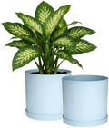 Bloem Mathers 12" Modern Plastic Planter with Saucer, Misty Blue, 2-Pack by Bloem