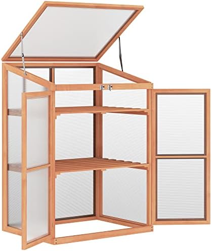 Wooden Cold Frame Small Mini Greenhouse Cabinet for Outdoor and Indoor, 30" L x 24" W x 44" H, Natural by Unknown