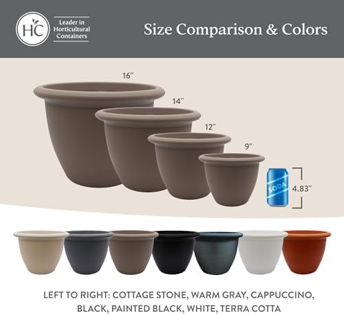 The HC Companies Sevilla Flower Planters - Outdoor & Indoor Planter - Round Self Watering Plant Pots for Herbs & More (14”, Cappuccino, Pack of 2) - Image 6