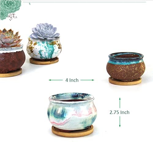 Succulent Pot 4 Inch Hand Glazed Plant Pot Round Ceramic Succulent Planter with Drainage and Saucer Cactus Clay Pot Set of 4 - Image 6