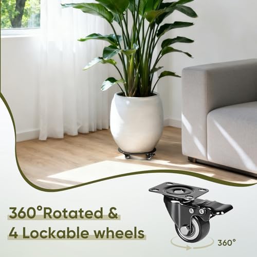 12" Plant Stand with Wheels,3mm Thick Rolling Plant Caddy Plant Tray - Image 5
