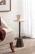 Kate and Laurel Tira Elegant Round Drink Table, 10 x 10 x 22, Brown Marble and Bronze, Modern Glam Circle Martini Table for Use as a Small Bedroom Nightstand or Living Room Plant Stand Option - Image 4