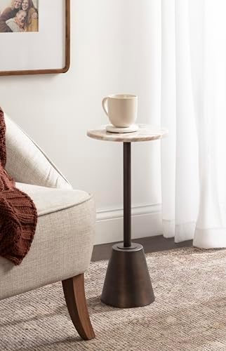 Kate and Laurel Tira Elegant Round Drink Table, 10 x 10 x 22, Brown Marble and Bronze, Modern Glam Circle Martini Table for Use as a Small Bedroom Nightstand or Living Room Plant Stand Option - Image 4