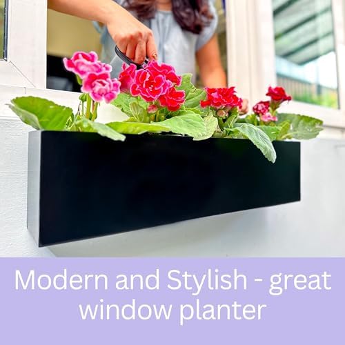 LaLaGreen Wall Planter (24 Inch, 2 Pack) Rectangular Metal Hanging Flower Pot for Succulents Carbon Steel Black, Long Window Sill Box Modern Fence Floating Garden Shelf for Deck Indoor Outdoor Decor - Image 3