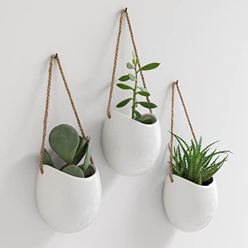 Kazai. Wall Planters -Ellie- | Hanging Ceramic Plant Pots 3 Pieces | Wall Decoration for Indoors, Balcony and Garden | White (Glossy) by KAZAI