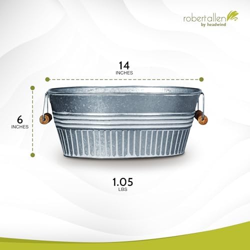 Headwind Vintage Collection 14-Inch White Wash Oval Galvanized Tub with Handles – Metal Beverage Tub & Party Drink Bucket, Galvanized Bucket, Water Trough & Decorative Oval Planter by Robert Allen - Image 2