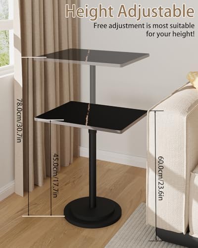 Rectangle Side Table, Height Adjustable Pedestal Stand, Black - Image 3