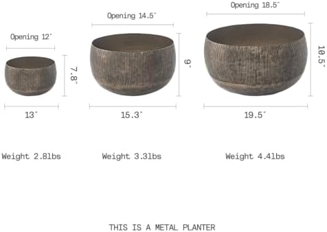FAB HAB Sow Antique Brass Bowl Metal Planters – Set of 3 (Small, Medium, Large), Handmade Aluminum Pots for Indoor & Covered Outdoor Spaces, Lightweight Decorative Planters - Image 3
