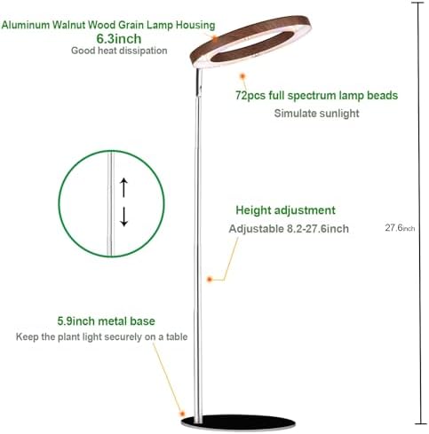 Yadoker 144 LEDs Plant Grow Light for Indoor Plant,Walnut Wood Grain Aluminum LED Grow Light with Black Base, Height Adjustable,6.3" Aluminum Housing,Automatic Timer with 8/12/16 Hours,2 Pack - Image 3