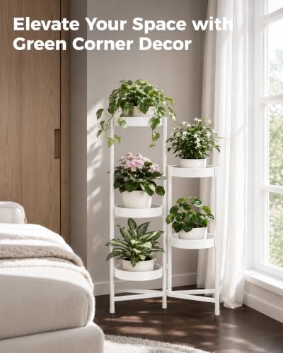 Bamworld Plant Stand Indoor Outdoor 5 Tier Corner Plant Shelf Metal Holder - Image 7