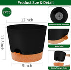 GARDIFE 12 inch Plant Pots, planters,Self Watering Pots, 2 Pack Large Plastic Flower pots with Deep Reservior and High Drainage Holes for Indoor Outdoor Plants and Flowers, Black - Image 2