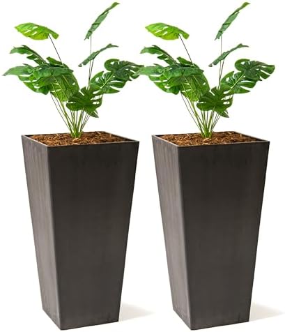 XBrand 28-Inch Tapered Indoor and Outdoor, Set of 2, Black Planter by XBrandHomeGarden