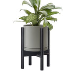 D'vine Dev Ceramic Pot with Ebony Wood Stand, Grey, 8 in, 55-B-M-3 by DvineDevPlanterPotsandStand