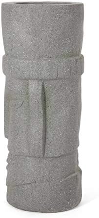 Christopher Knight Home Jorine Lightweight Concrete Planter, Cast Stone Planter, Moai Design Urn, Tall Plant Pot, Easter Island Garden Pot with Drainage Hole for Backyard Hall Garden, Stone Gray - Image 4