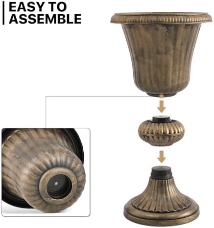 MoNiBloom 20-Inch Plastic Urn Planter Vase – Vintage Roman Flower Pot for Indoor & Outdoor Plants, Patio, Garden, Wedding Decor, Lightweight & Drainage Hole, Retro Home Porch Decor (Brass) - Image 4