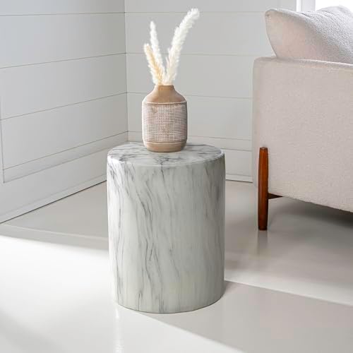 JONATHAN Y Troy Faux Marble Cylinder Accent End Table 17", Black/White - Image 2
