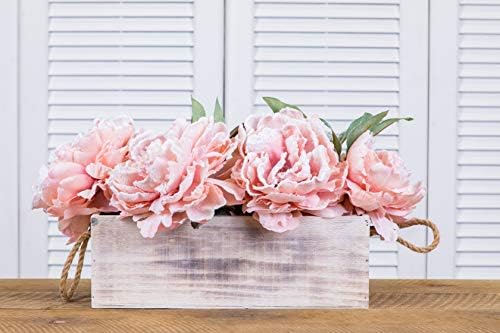 Wooden Planter Box with Handle I Rustic Whitewash I Plastic Liner l Garden Decor l Restaurant and Wedding Decorations l Table Centerpiece (12x4 w Handle Set of 4, Whitewash) - Image 4