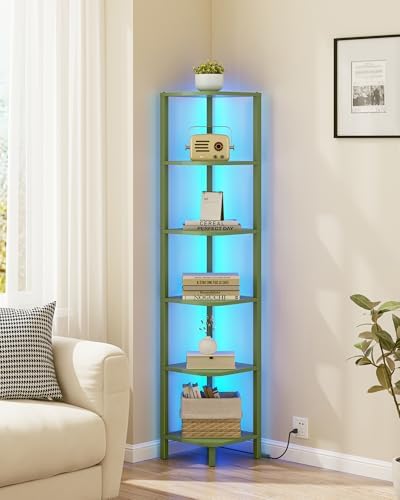 TUTOTAK Corner Shelf with LED Light, 6-Tier Corner Bookshelf - Image 4