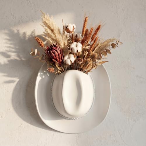 Hanging Wall Vase for Flowers Resin Cowboy Hat Vase Western Decor White by EHUOYAN