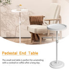 Small Side Table, Drink Table, Height Adjustable Round End Table, Pedestal Side Table for Small Spaces in Living Room, Bedroom, White - Image 7