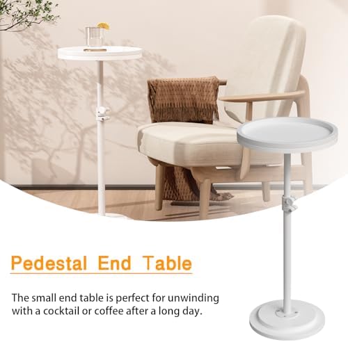 Small Side Table, Drink Table, Height Adjustable Round End Table, Pedestal Side Table for Small Spaces in Living Room, Bedroom, White - Image 7