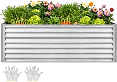 YITAHOME 6x3x3ft Galvanized Raised Garden Bed, Metal Planter Box with Safety Rubber, Gloves, Outdoor Flower Bed for Planting Plants Vegetables, Silver by YITAHOME