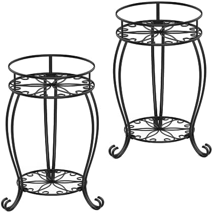 FaithLand 2 Tier Black Metal Plant Stand Indoor Outdoor, 19.4", 2 Pack by FaithLand