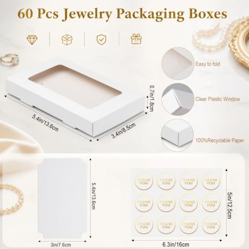 Crtiin 60 Pack Jewelry Gift Boxes Set with Clear Window, White - Image 2