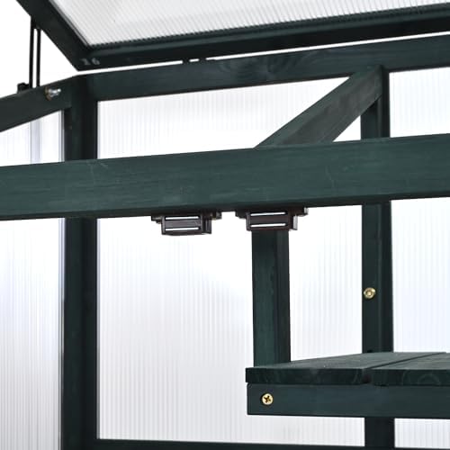 Wood Greenhouse for Outdoors Indoors, Portable Lean to Greenhouse with Wheels, 3 Tier Shelves and Adjustable Roof, Cold Frame Green House for Backyard, Balcony, 32" W X 22" D X 62" H, Green - Image 6