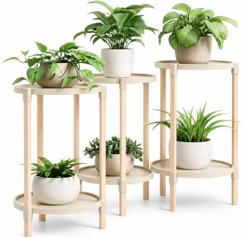 3 Pack Wooden Plant Stand Set for Indoor Outdoor, Modern Plant Holder Shelf by Unknown