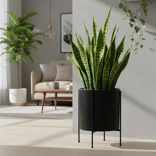 D'vine Dev Plastic Planter Pot with Metal Stand, Black, 14 in, 55-D-B-4 - Image 6