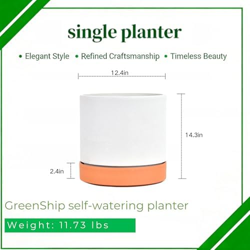 GreenShip 11.8″ Self-Watering Cylinder Planter Pot with Saucer & Plugged Drainage Hole – Dual Use: Self-Watering or Traditional Pot – Thick Yet Lightweight Clay & Resin Blend, Durable & Unbreakable - Image 2