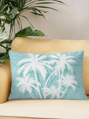 Throw Pillow 12x20 Inch, Tropical Palm Tree Waterproof Outdoor Pillow Covers with Insert, Vintage Mint Green Exotic Botanical Plants Decorative Pillowcase Cushion for Patio, Garden, Couch, Sofa, Bed - Image 2