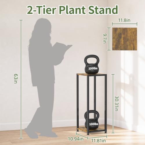 LASZOLA 2 Tier Plant Stand Tall for Indoor Corner, 30 Inch Wood Brown - Image 2