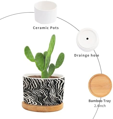 in Beige Ceramic Planters Black White Zebra Print Planters for Outdoor Plants with Drainage Holes and Saucers Pot for Outdoor Garden Home Plant - Image 3