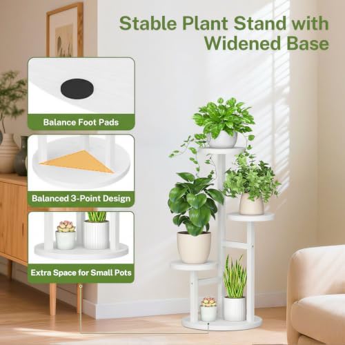 iDavosic.ly 3 Tier Wood Plant Stand Indoor Outdoor Corner Tall Shelf, White - Image 6