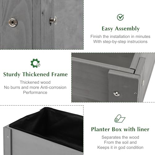 SoliWood Set of 2 Raised Garden Bed with Legs, 31x16x31'', Outdoor Wood Elevated Planter Box, Grey Cedar, Thick Legs, w/Liner - Image 4