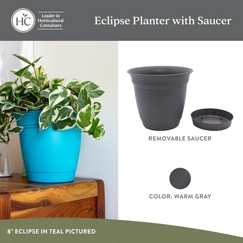 The HC Companies Eclipse Round Planter Pot, 16 Inch, Warm Gray, 2-Pack - Image 2