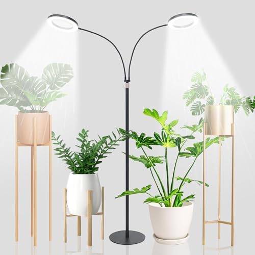 Grow Lights for Indoor Plants,Double Head Full Spectrum LED Plant Light with Stand,6 Dimmable Levels & 3 Lighting Modes, Auto On Off Timer 3/9/12H, 38-67 inches Adjustable Height, Black by Unknown