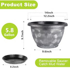 14-Inch -Plastic-Pots -For-Plant With Saucer, 4 Pack Outdoor Planters With Drainage Holes, Decorative Flower Pots For Indoor Plants, Modern 3D Swirl Silver Large Plant Pots With With Removable Tray - Image 2