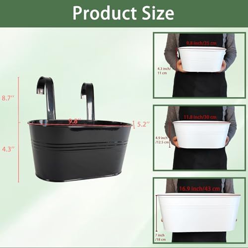 10" Metal Hanging Planter for Railing with Detachable Hooks, Black, 4 Pcs - Image 3