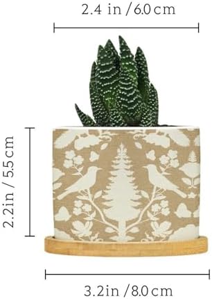 Chenonceau Birds and Botanicals Marine Planter Ceramic Chinoiserie White Bird Floral Round Plant Pot with Drainage Holes and Bamboo Tray Pot for Indoor Outdoor Garden - Image 2