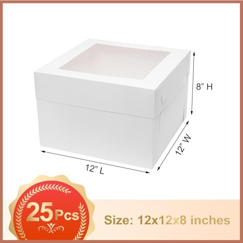 Mefleet 25pcs Cake Boxes 12 Inch 12x12x8 Bakery Boxes with Window White - Image 2