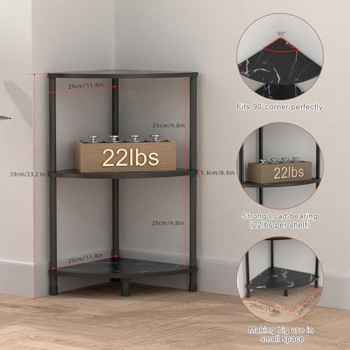 3 Tier Corner Book Shelf Stand for Bathroom, 23.2", Black - Image 2