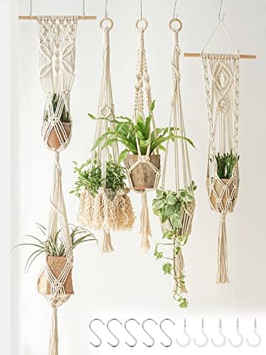 5 Pack Macrame Plant Hangers Hanging Planter, Cotton Rope Hanging Plant Holders Decorative Flower Pots Indoor Outdoor Boho Home Decor (5 Size and 10 Hooks) by WXS-CHALL